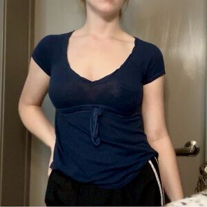Aeropostale Navy Blue V-Neck Tie-Front Top/Blouse